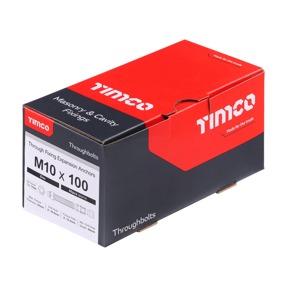 This is an image of Timco - Throughbolts - Zinc M10 x 100mm - (50 PCS Box) 10100TB