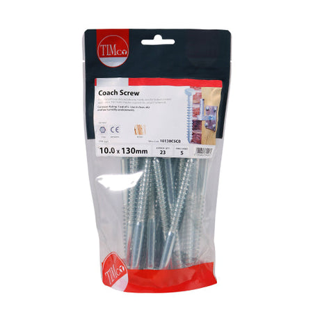 This is an image of Timco - Coach Screws - Hex - Zinc 10.0 x 130mm - (23 PCS TIMbag) 10130CSCB