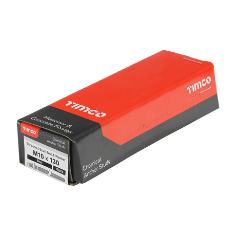This is an image of Timco - Chemical Anchor Threaded Studs, Nuts & Washers - Zinc M10 x 130mm - (10 PCS Box) 10130CS