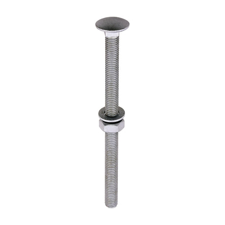 This is an image of Timco - Carriage Bolts Hex Nuts & Form A Washers - Dome - Exterior - Silver M10 x 150mm - (10 PCS TIMbag) 10150CBI