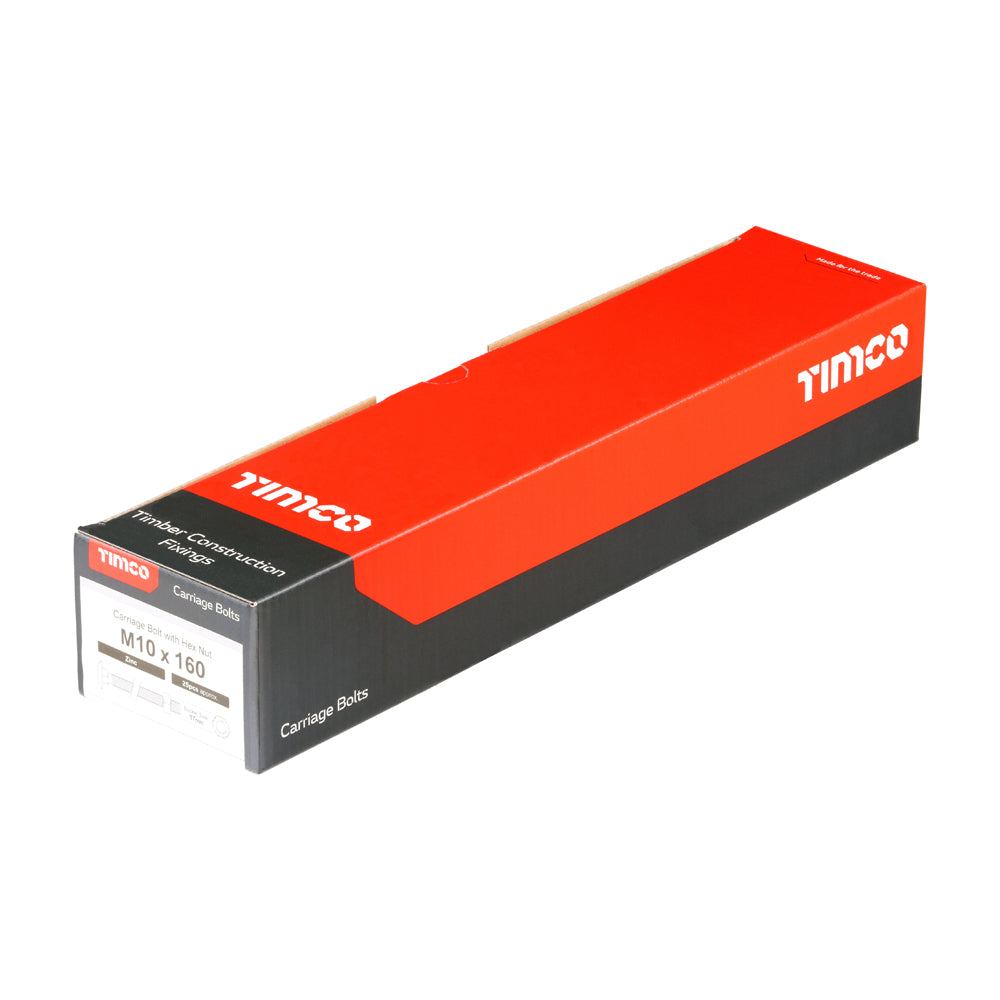 This is an image of Timco - Carriage Bolts & Hex Nuts - Zinc M10 x 160mm - (25 PCS Box) 10160CB