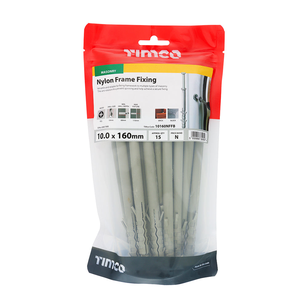 This is an image of Timco - Nylon Frame Fixings - PZ - Zinc 10.0 x 160mm - (15 PCS TIMbag) 10160NFFB