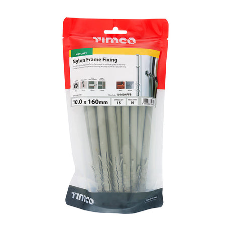 This is an image of Timco - Nylon Frame Fixings - PZ - Zinc 10.0 x 160mm - (15 PCS TIMbag) 10160NFFB