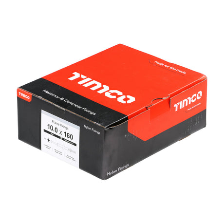 This is an image of Timco - Nylon Frame Fixing - PZ - Zinc 10.0 x 160mm - (100 PCS Box) 10160NFF