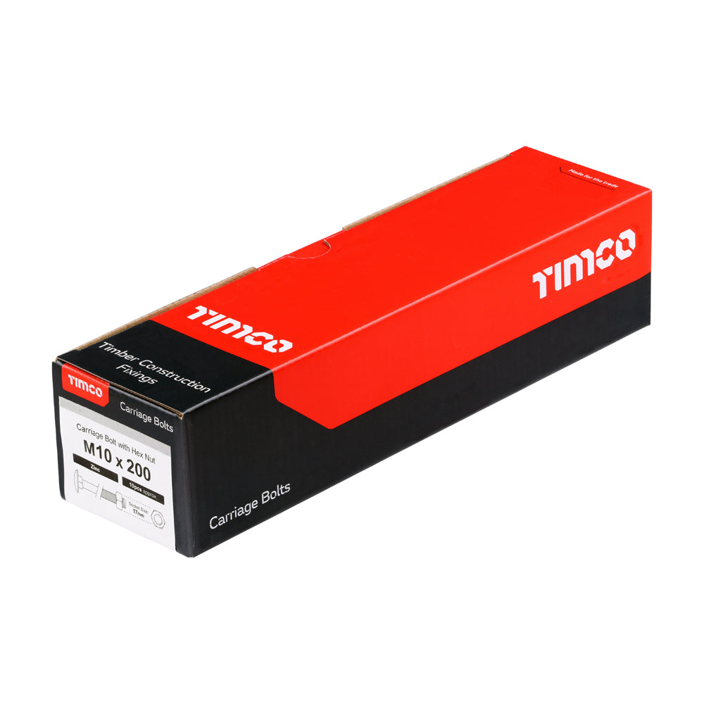 This is an image of Timco - Carriage Bolts & Hex Nuts - Zinc M10 x 200mm - (10 PCS Box) 10200CB