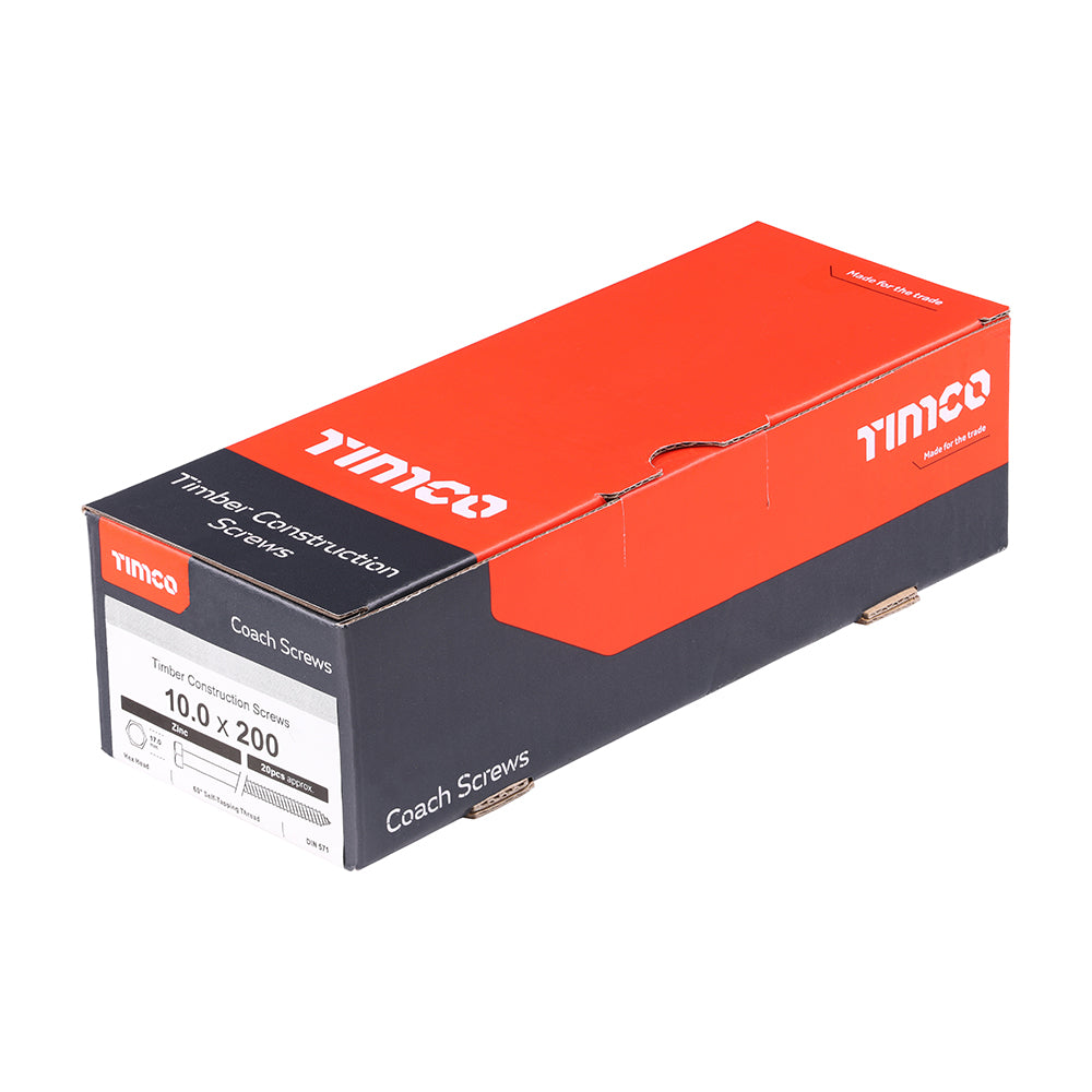 This is an image of Timco - Coach Screws - Hex - Zinc 10.0 x 200mm - (20 PCS Box) 10200CSC