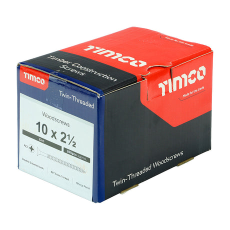 This is an image of Timco - Twin-Threaded Woodscrews - PZ - Double Countersunk - Zinc 10 x 2 1/2" - (200 PCS Box) 10212CWZ