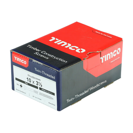 This is an image of Timco - Twin-Threaded Woodscrews - PZ - Double Countersunk - Zinc 10 x 3 1/2" - (100 PCS Box) 10312CWZ
