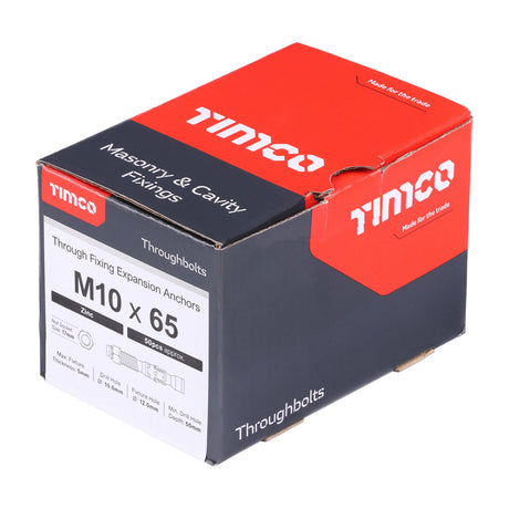 This is an image of Timco - Throughbolts - Zinc M10 x 65mm - (50 PCS Box) 1065TB