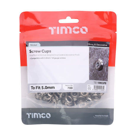 This is an image of Timco - Screw Cups - Nickel To fit 10 Gauge Screws - (700 PCS TIMbag) 10NCUPB