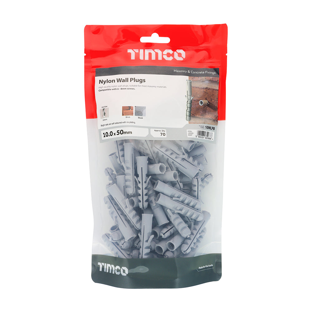 This is an image of Timco - Nylon Plugs 10.0 x 50mm - (70 PCS TIMbag) 10NLPB
