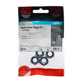 This is an image of Timco - Nylon Nuts - Type P - Zinc M10 - (4 PCS TIMpac) 10NPP