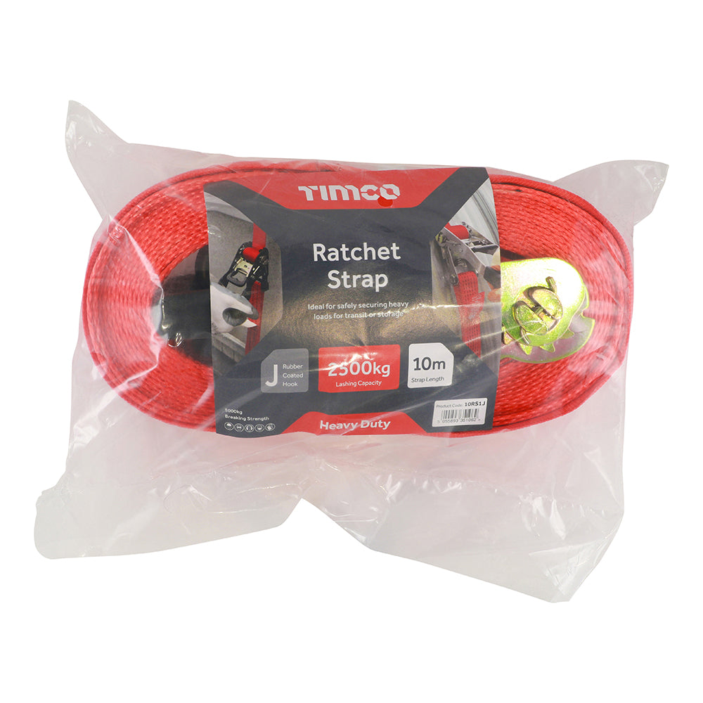 This is an image of Timco - Ratchet Strap - J Hook - Heavy Duty 10m x 50mm (1 Each Bag) 10RS1J