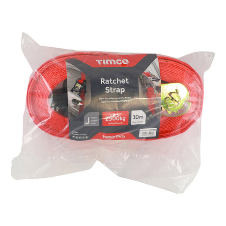 This is an image of Timco - Ratchet Strap - J Hook - Heavy Duty 10m x 50mm (1 Each Bag) 10RS1J