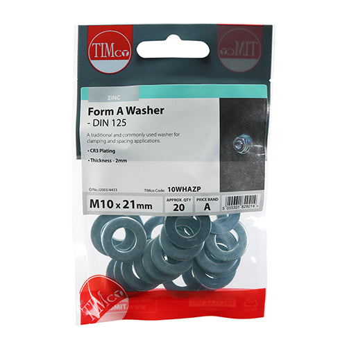 This is an image of Timco - Form A Washers - Zinc M10 - (20 PCS TIMpac) 10WHAZP
