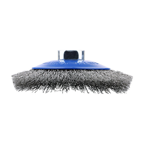 This is an image of Timco - Angle Grinder Bevel Brush - Crimped Stainless Steel 115mm (1 Each Blister Pack) 115TBCSS