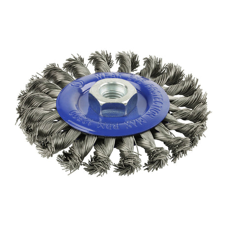 This is an image of Timco - Angle Grinder Wheel Brush - Twisted Knot Stainless Steel 115mm (1 Each Box) 115TWTSS