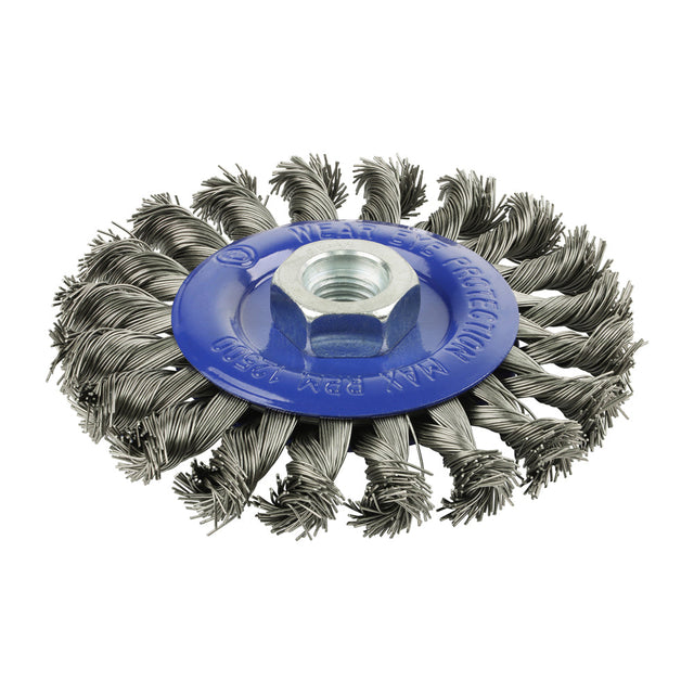 This is an image of Timco - Angle Grinder Wheel Brush - Twisted Knot Stainless Steel 115mm (1 Each Box) 115TWTSS