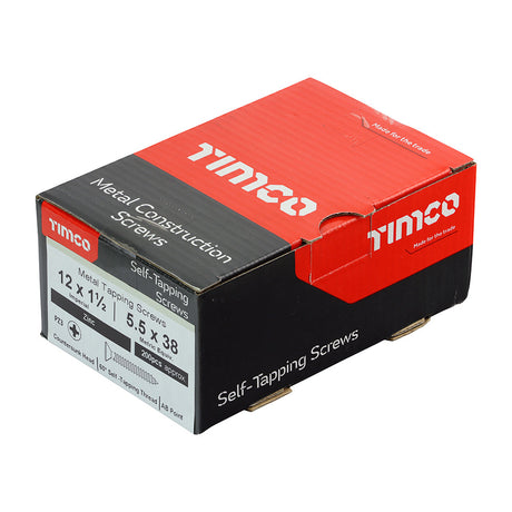 This is an image of Timco - Metal Tapping Screws - PZ - Countersunk - Self-Tapping - Zinc 12 x 1 1/2" - (200 PCS Box) 12112CCAZS