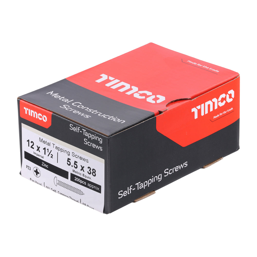This is an image of Timco - Metal Tapping Screws - PZ - Pan - Self-Tapping - Zinc 12 x 1 1/2" - (200 PCS Box) 12112CPAZS