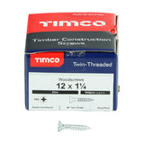 This is an image of Timco - Twin-Threaded Woodscrews - PZ - Double Countersunk - Zinc 12 x 1 1/4" - (200 PCS Box) 12114CWZ