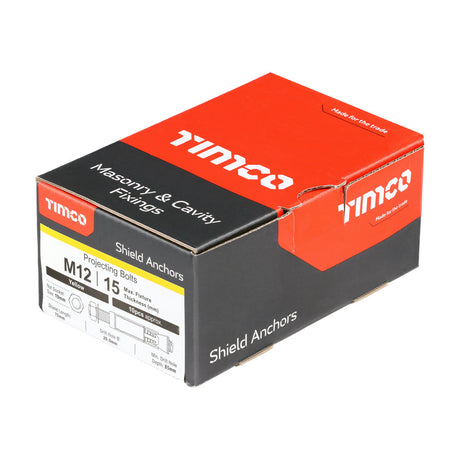 This is an image of Timco - Shield Anchor - Projecting Bolts - Yellow M12:15P (M12 x 105)mm - (10 PCS Box) 1215PSH