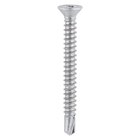 This is an image of Timco - Window Fabrication Screws - Countersunk with Ribs - PH - Self-Tapping Thread - Self-Drilling Point - Martensitic Stainless Steel & Silver Organic 3.9 x 16mm - (1000 PCS Box) 121SS