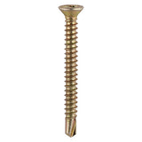 This is an image of Timco - Window Fabrication Screws - Countersunk with Ribs - PH - Self-Tapping - Self-Drilling Point - Yellow 3.9 x 19mm - (1000 PCS Box) 122Y