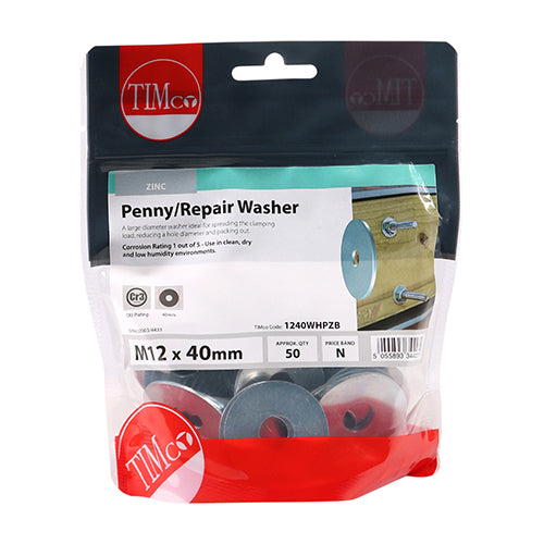 This is an image of Timco - Penny / Repair Washers - Zinc M12 x 40mm - (50 PCS TIMbag) 1240WHPZB