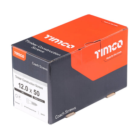 This is an image of Timco - Coach Screws - Hex - Zinc 12.0 x 50mm - (100 PCS Box) 1250CSC