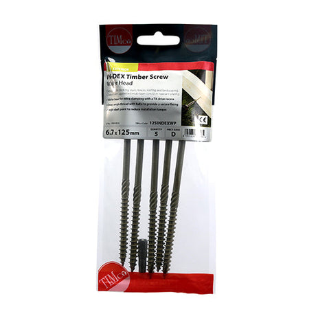 This is an image of Timco - Timber Screws - TX - Wafer - Exterior - Green 6.7 x 125mm - (5 PCS TIMpac) 125INDEXWP