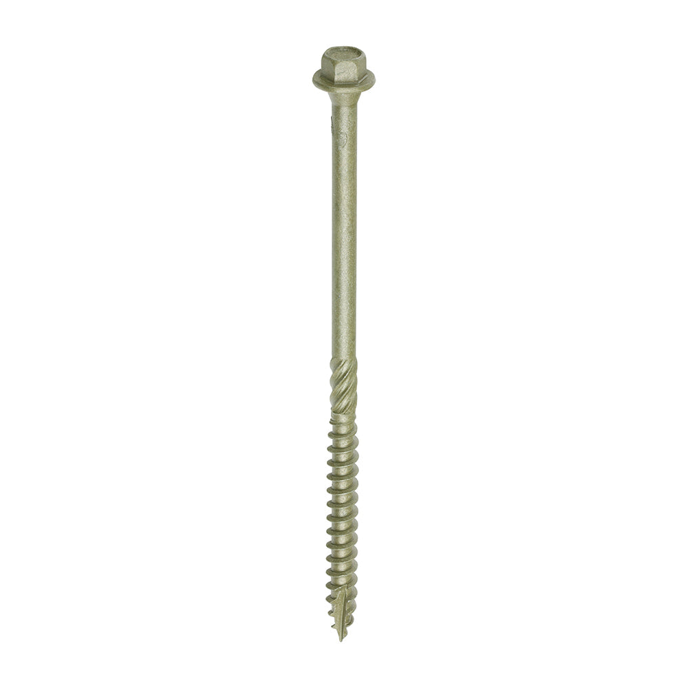 This is an image of Timco - Timber Frame Construction & Landscaping Screws - Hex - Exterior - Green Organic 6.7 x 125mm - (50 PCS Box) 125IN