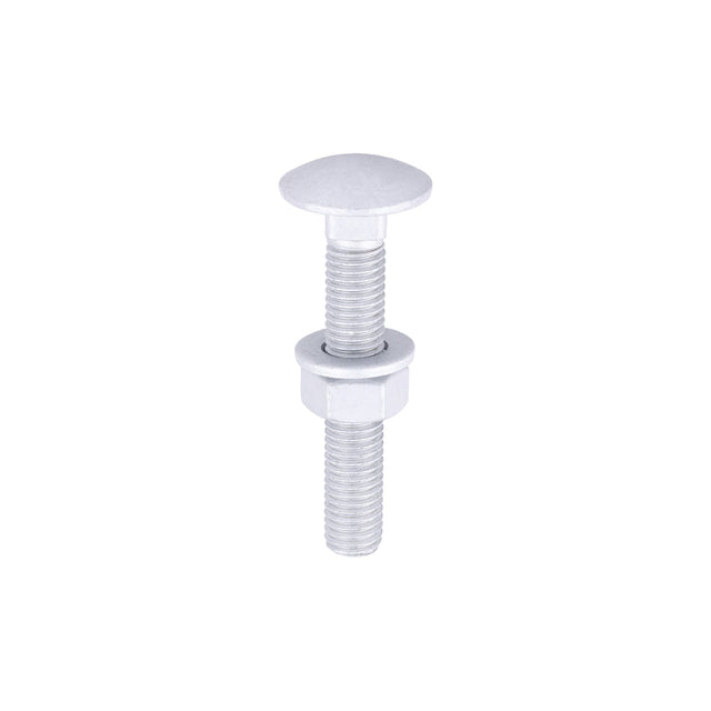 This is an image of Timco - Carriage Bolts Hex Nuts & Form A Washers - Dome - Exterior - Silver M12 x 75mm - (10 PCS TIMbag) 1275CBI