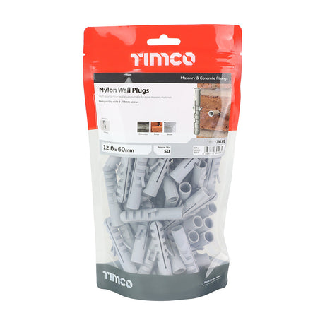 This is an image of Timco - Nylon Plugs 12.0 x 60mm - (50 PCS TIMbag) 12NLPB