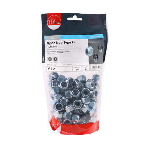 This is an image of Timco - Nylon Nuts - Type P - Zinc M12 - (90 PCS TIMbag) 12NPB