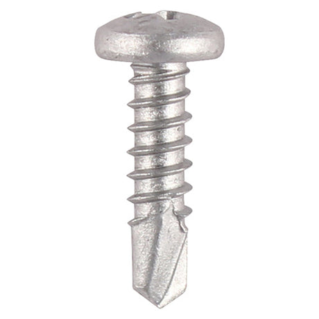 This is an image of Timco - Window Fabrication Screws - Pan - PH - Self-Tapping - Self-Drilling Point - Martensitic Stainless Steel & Silver Organic 4.2 x 19mm - (1000 PCS Box) 132SS