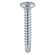 This is an image of Timco - Window Fabrication Screws - Friction Stay - Shallow Pan Countersunk - PH - Self-Tapping - Self-Drilling Point - Zinc 4.8 x 23mm - (1000 PCS Box) 143Z