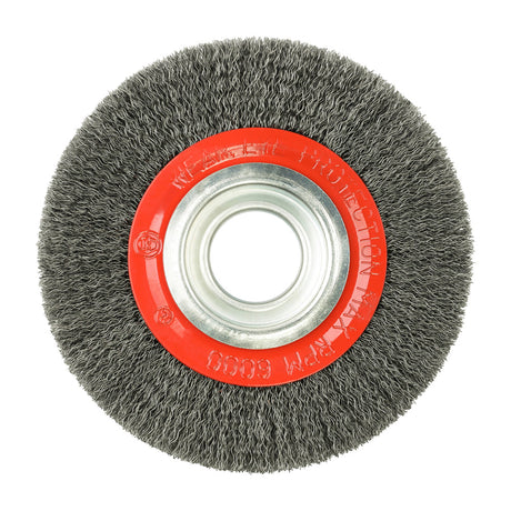 This is an image of Timco - Wheel Brush with Plastic Reducer Set - Crimped Steel Wire 150mm (1 Each Blister Pack) 150HWC