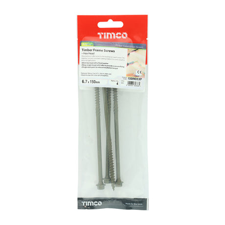 This is an image of Timco - Timber Screws - Hex Head - Exterior - Green 6.7 x 150mm - (4 PCS TIMpac) 150INDEXP