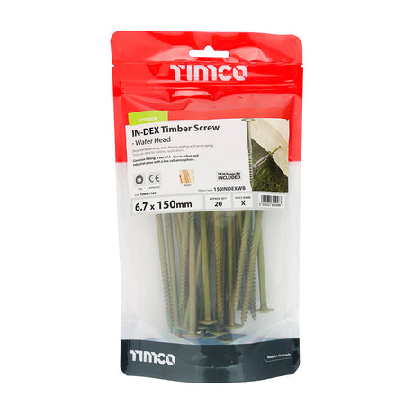 This is an image of Timco - Timber Screws - TX - Wafer - Exterior - Green 6.7 x 150mm - (20 PCS TIMbag) 150INDEXWB