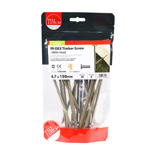 This is an image of Timco - Timber Screws - TX - Wafer - Exterior - Green 6.7 x 150mm - (20 PCS TIMbag) 150INDEXWB