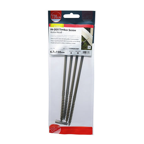 This is an image of Timco - Timber Screws - TX - Wafer - Exterior - Green 6.7 x 150mm - (4 PCS TIMpac) 150INDEXWP