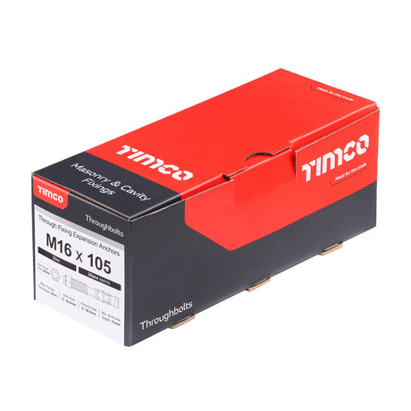This is an image of Timco - Throughbolts - Zinc M16 x 105mm - (25 PCS Box) 16105TB