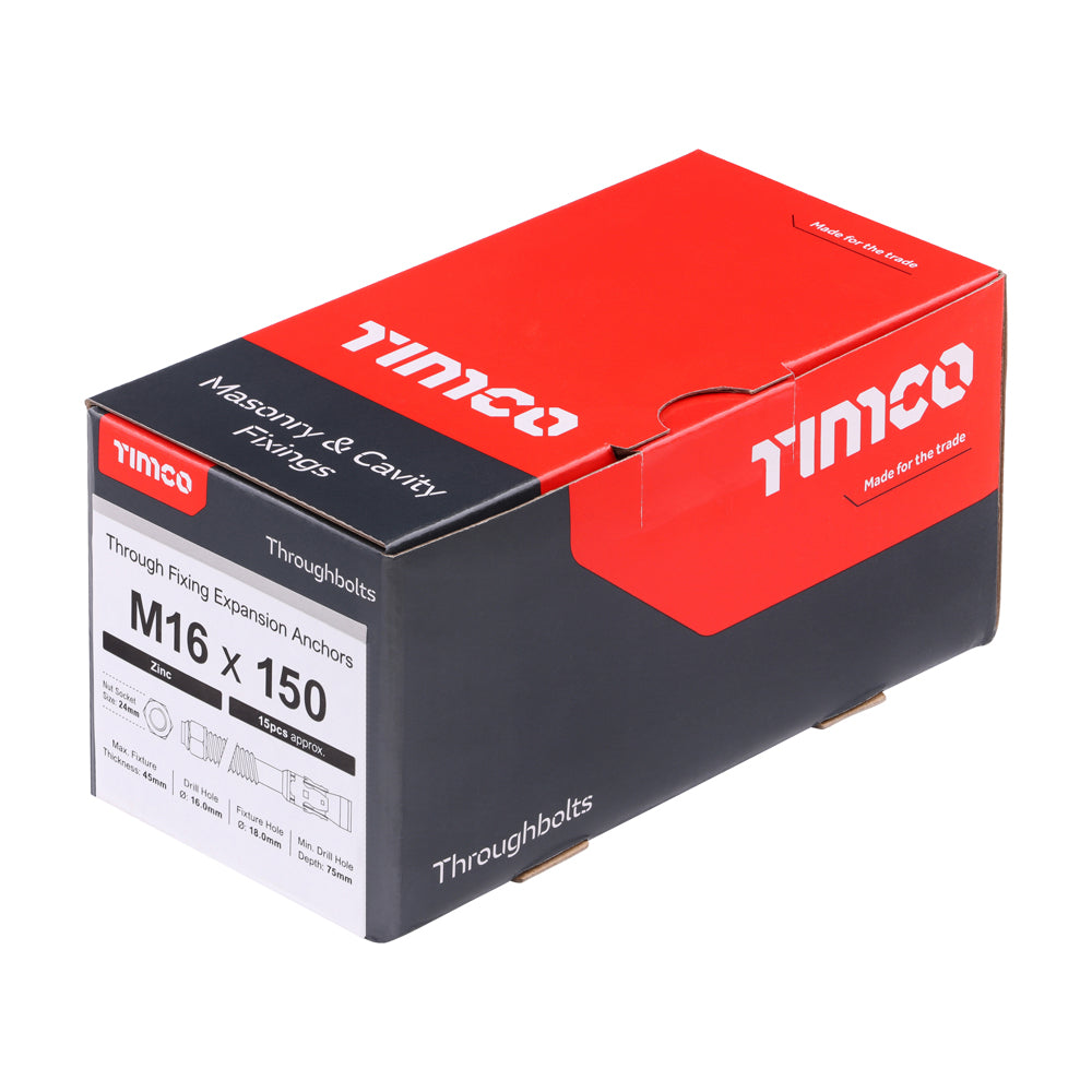 This is an image of Timco - Throughbolts - Zinc M16 x 150mm - (15 PCS Box) 16150TB