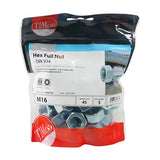 This is an image of Timco - Hex Full Nuts - Zinc M16 - (45 PCS TIMbag) 16HNUTZB