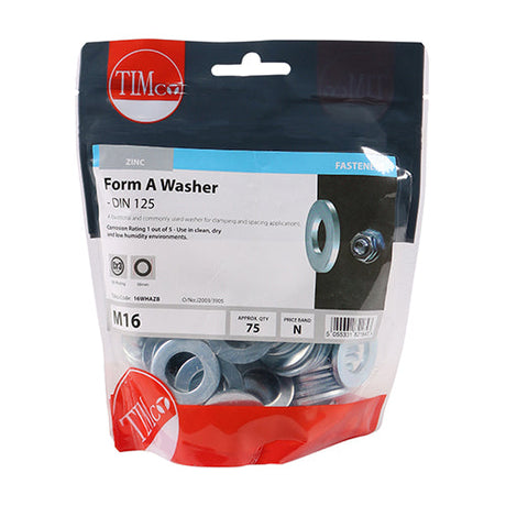 This is an image of Timco - Form A Washers - Zinc M16 - (75 PCS TIMbag) 16WHAZB