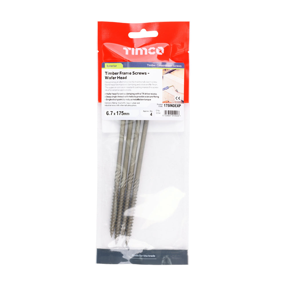 This is an image of Timco - Timber Screws - Hex Head - Exterior - Green 6.7 x 175mm - (4 PCS TIMpac) 175INDEXP