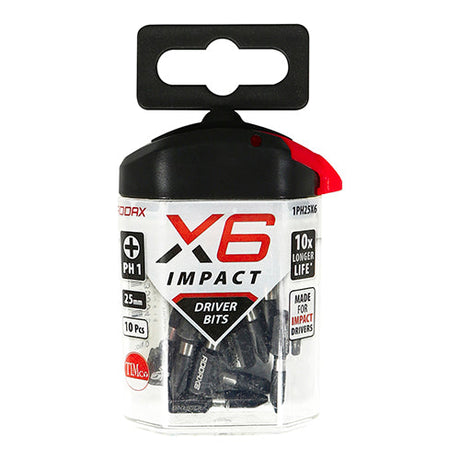 This is an image of Timco - Impact Driver Bits - PH No.1 x 25 (10 Pieces Handy Bit Pack) 1PH25X6