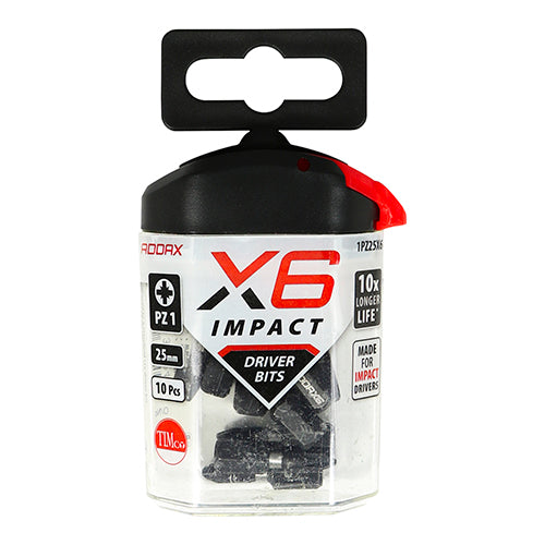 This is an image of Timco - Impact Driver Bits - PZ No.1 x 25 (10 Pieces Handy Bit Pack) 1PZ25X6