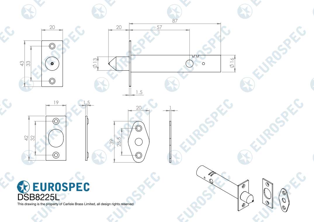 Eurospec - Security Door Bolt Long - Electro Brassed